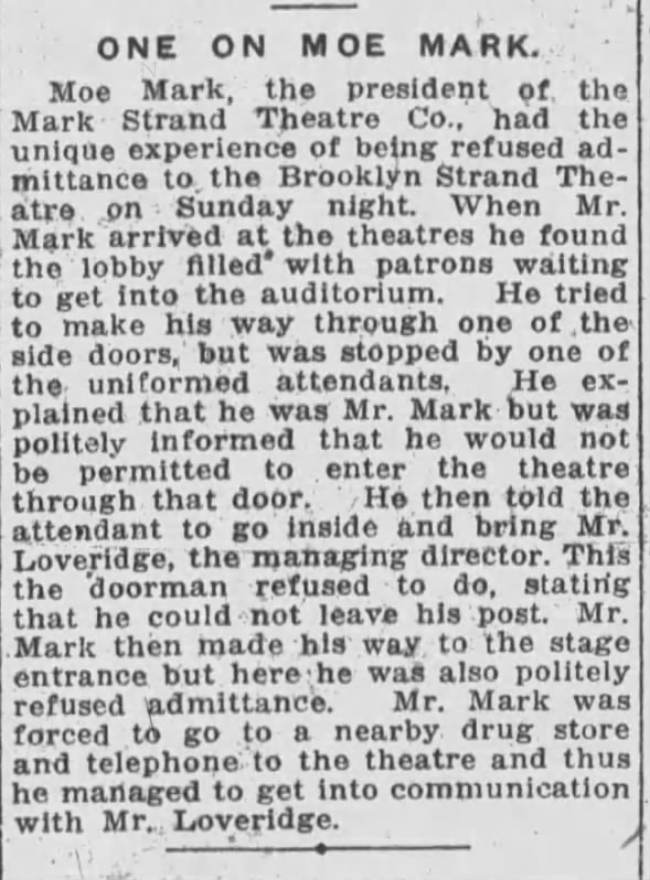 President of the Strand theatre unable to gain entry to his theatre