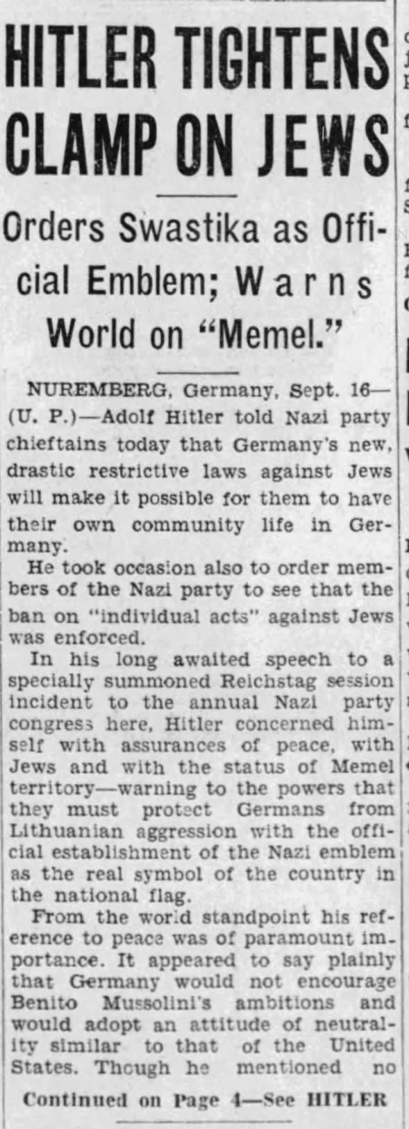 Hitler Tightens Clamp On Jews