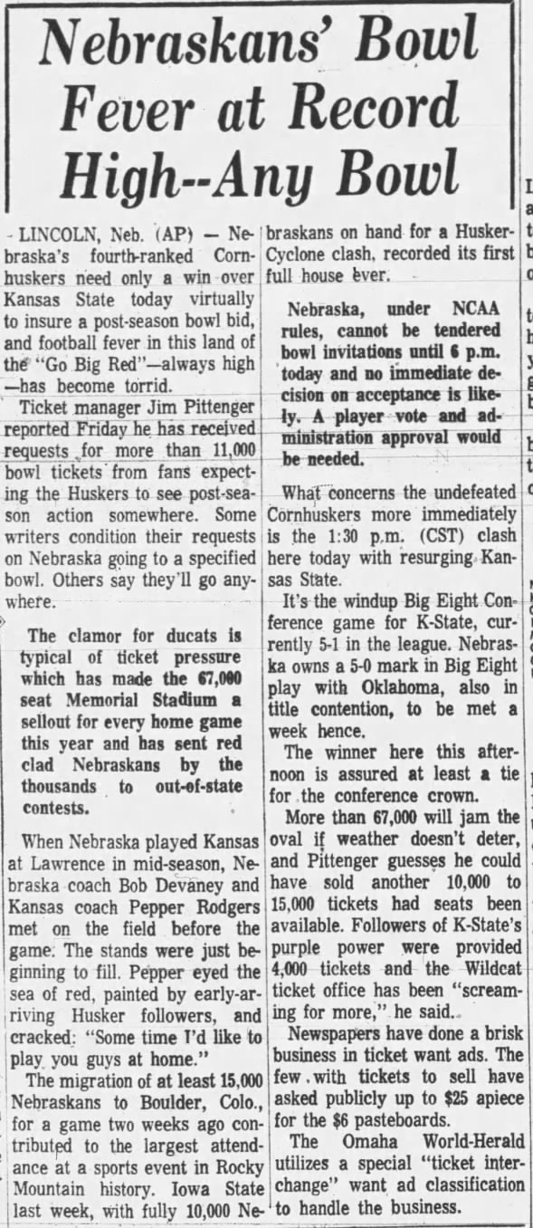 1970.11.13 Bowl ticket demand, pre-KSU