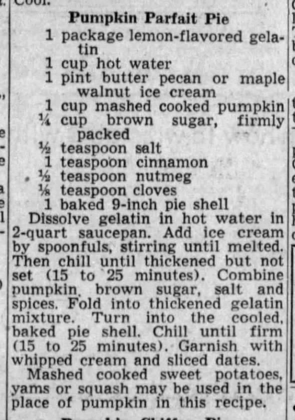 1952: Pumpkin parfait pie