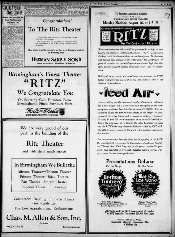 Ritz theatre opening ad.