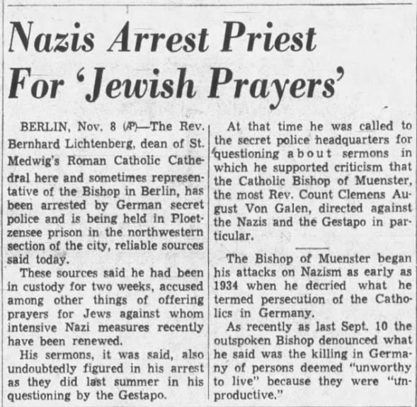 Nazis Arrest Priest For 'Jewish Prayers'