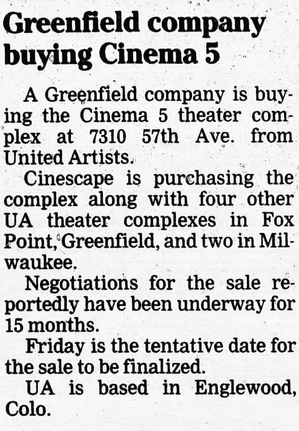 Cinescape theatres takeover of UA