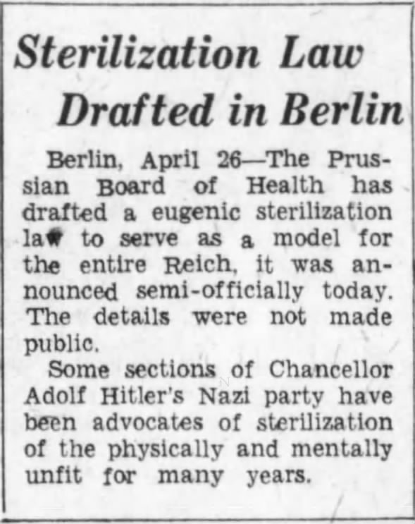 Sterilization law drafted in Berlin