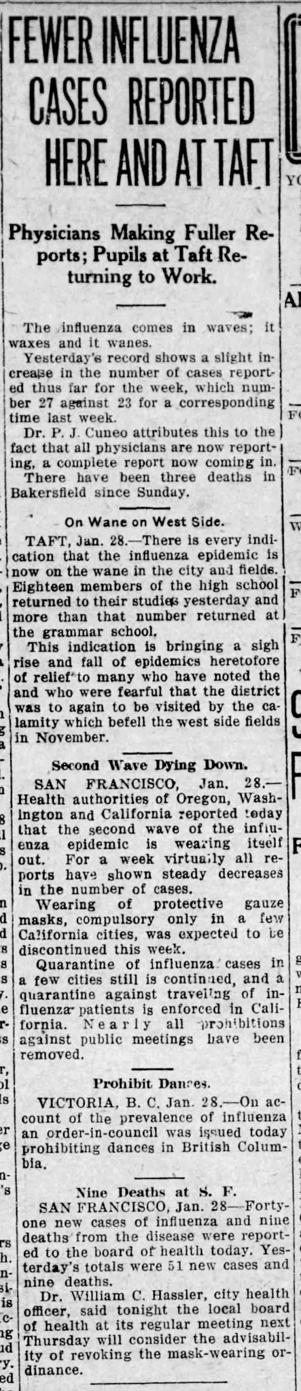 FEWER INFLUENZA CASES REPORTED HERE AND AT TAFT
spanish influenza