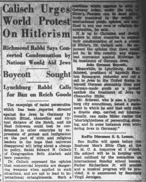 Calisch Urges World Protest On Hitlerism