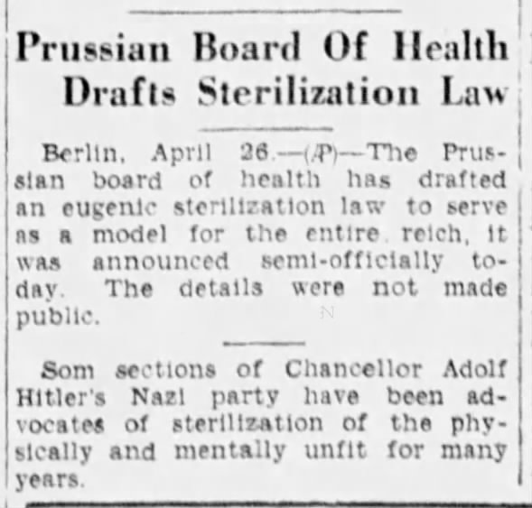 Prussian Board of Health drafts sterilization law