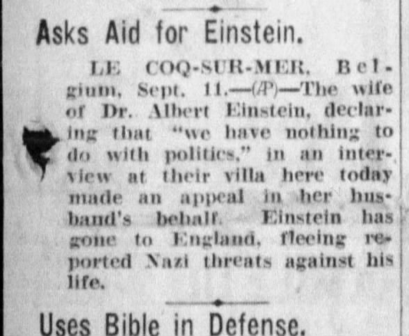 Asks Aid for Einstein