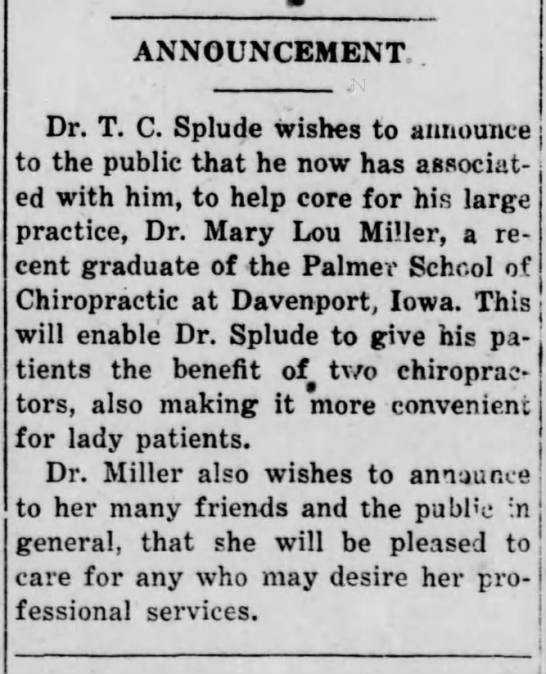  - ANNOUNCEMENT. Dr. T. C. Splude wishes to...