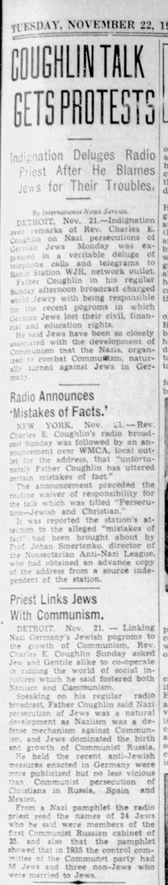 Radio Announces 'Mistakes of Facts.'