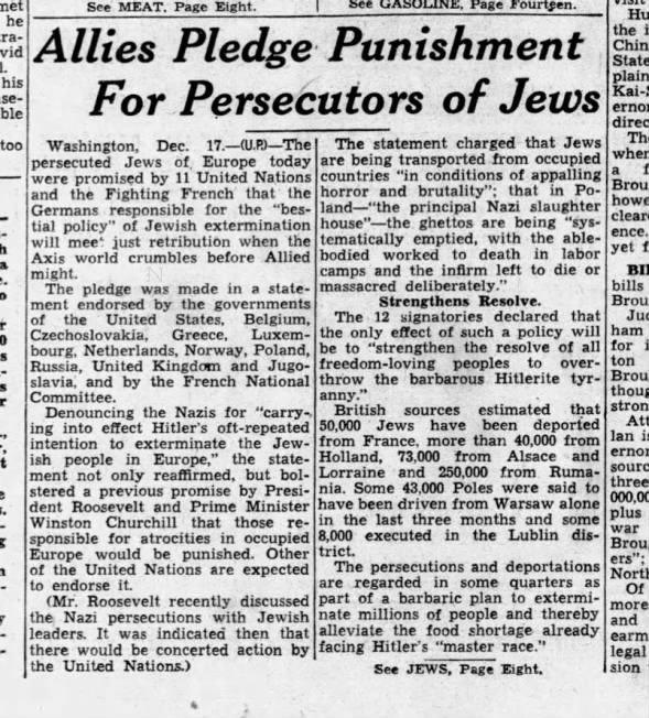 Allies Pledge Punishment For Persecutors of Jews