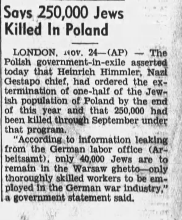 Says 250,000 Jews Killed In Poland