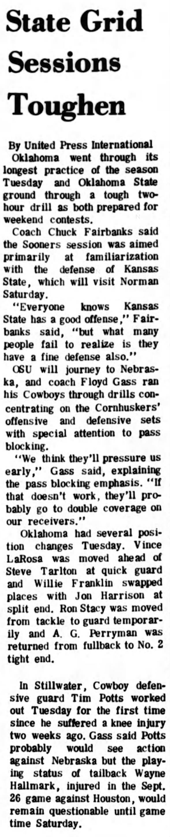 1970.10.20 Oklahoma State practice Tuesday