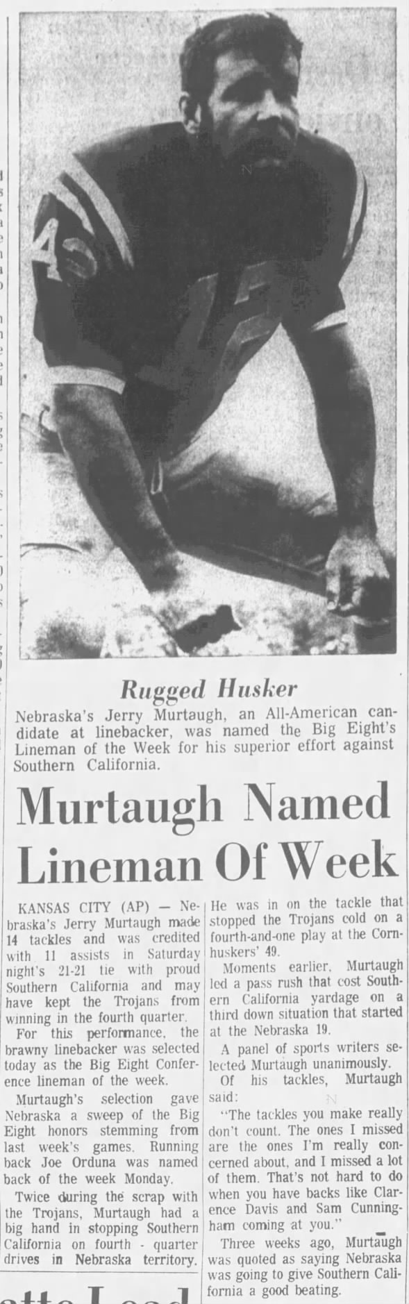 1970.09.22 Murtaugh Big Eight honor post-USC