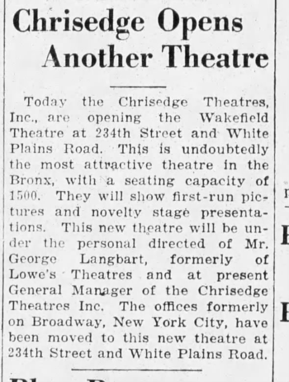 Wakefield theatre in the Bronx opening