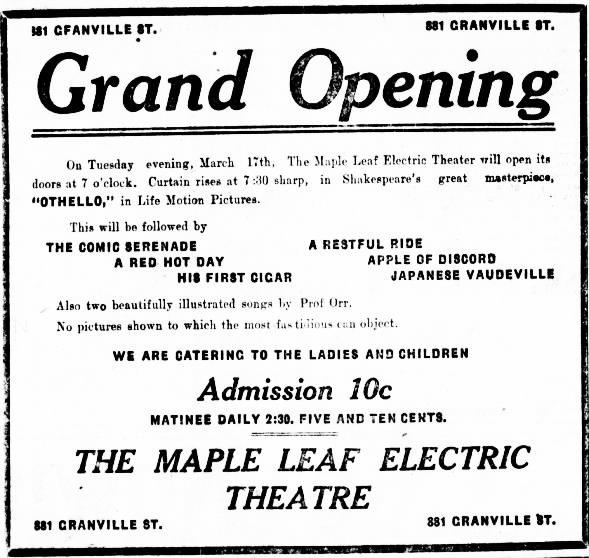 Maple Leaf Electric Theatre opening