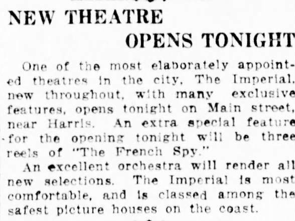 Imperial Theatre opening article