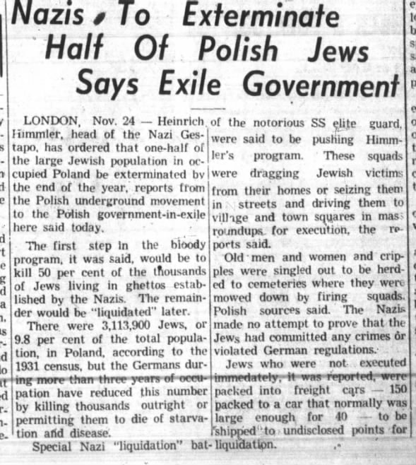 Nazis To Exterminate Half Of Polish Jews Says Exile Government