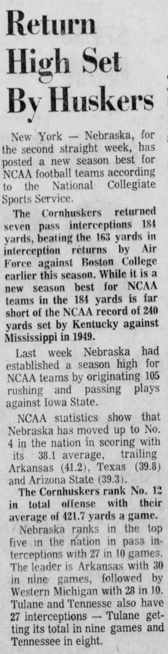 1970.11 Nebraska NCAA stats
