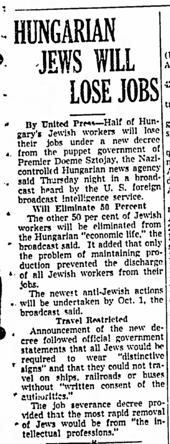 Hungarian Jews Will Lose Jobs