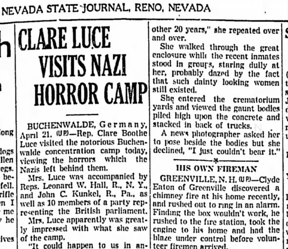 Clare Luce Visits Nazi Horror Camp