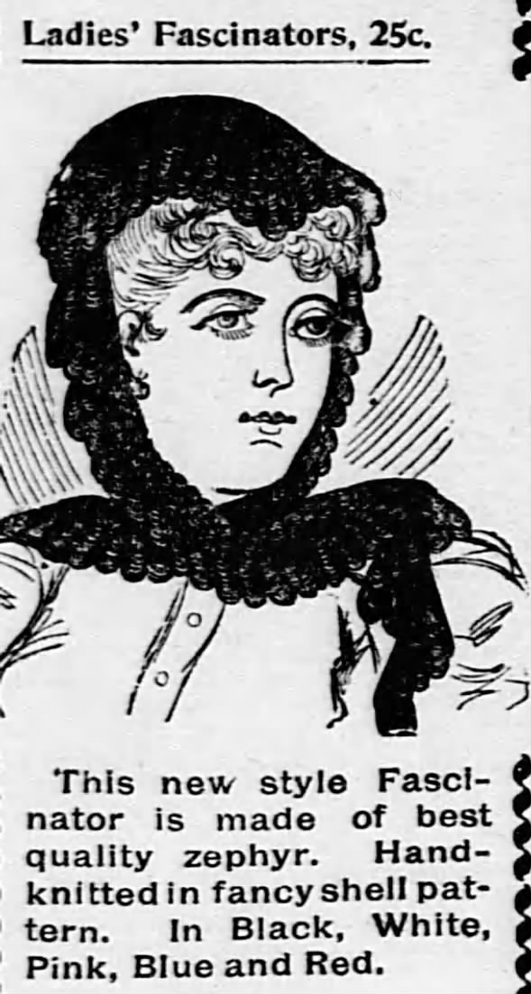 Old-style fascinator, 1896