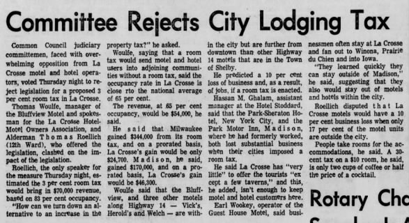 1971-11 La Crosse Room Tax Rejected