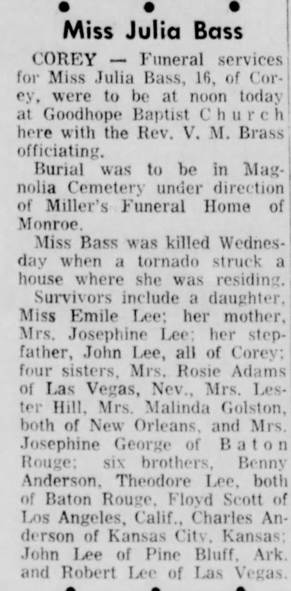 Obituary for Julia Bass (Aged 16)
