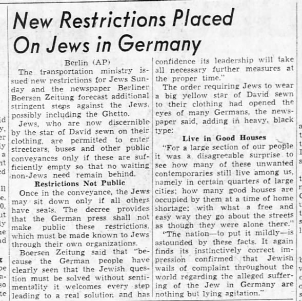 New Restrictions Placed on Jews in Germany