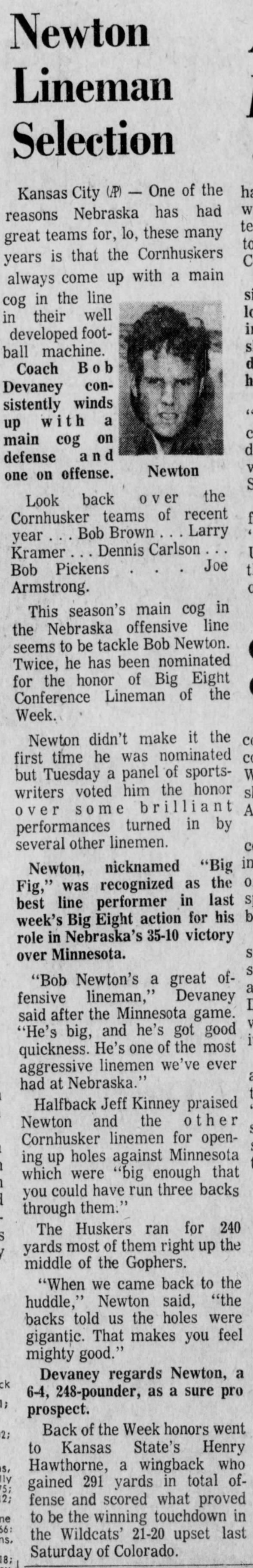 1970.10.06 Bob Newton Big 8 lineman of week