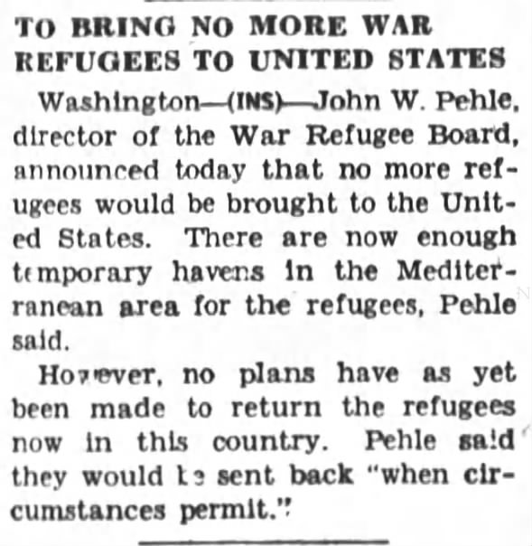 To Bring No More War Refugees to United States