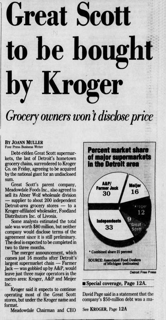 Kroger buys Great Scott '90 - 