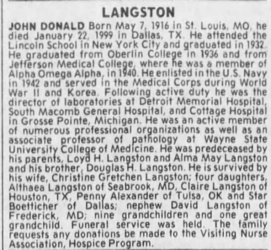 Obituary for JOHN DONALD LANGSTON