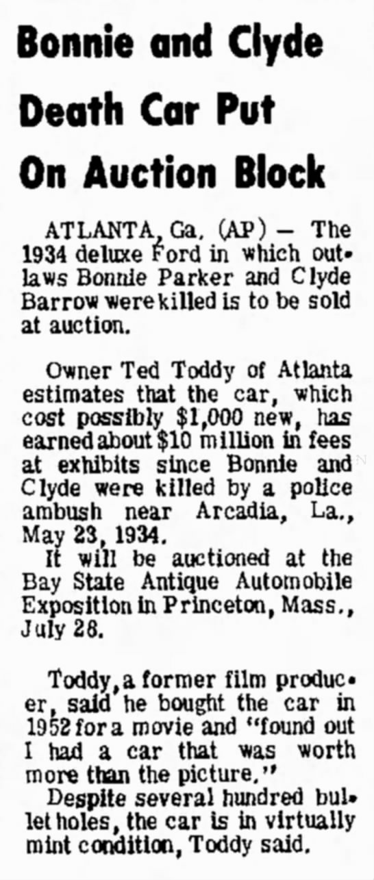 Bonnie and Clyde's death car put on auction block. - 