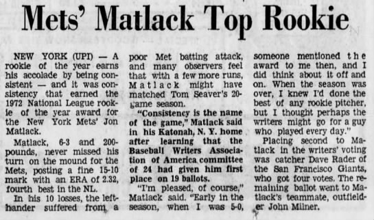 Jon Matlack - Nov. 23, 1972 - 