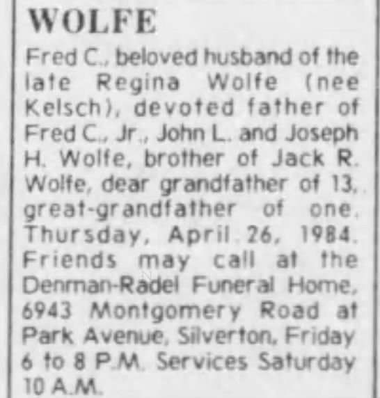Obituary For Fred C Wolfe Newspapers Com