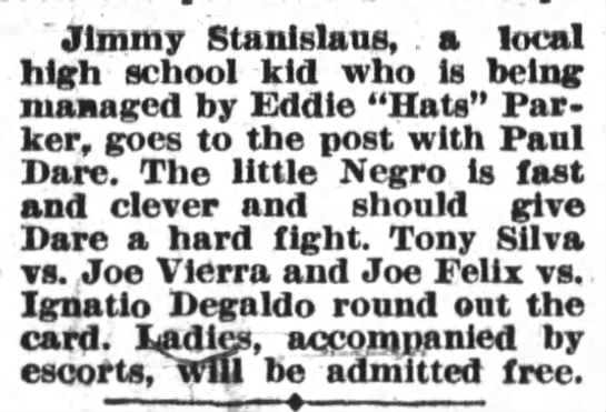 Jimmy Stanislaus managed by Eddie "Hats" Parker - 