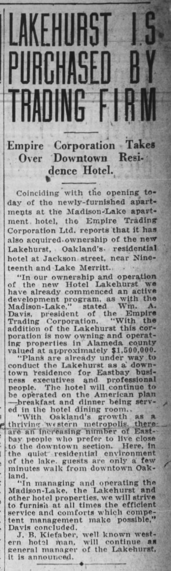 Lakehurst Hotel is purchased - 