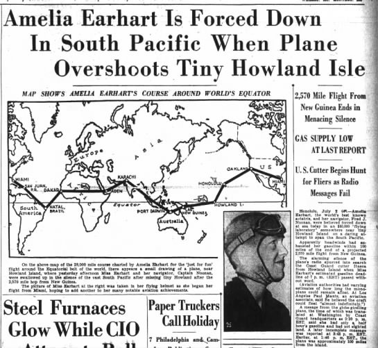 Amelia Earhart disappears - 