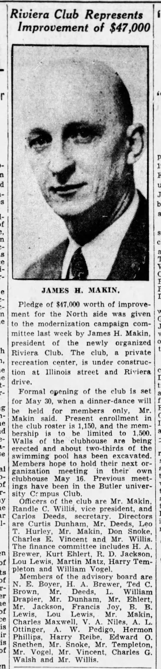 Riviera Club Makin photo April 30 1933 - 