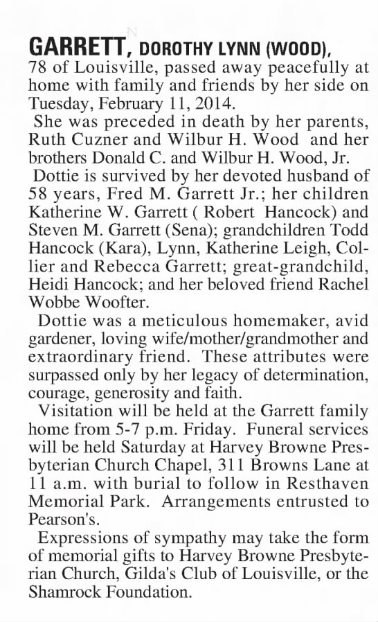 Obituary for DOROTHY LYNN GARRETT (Aged 78)
