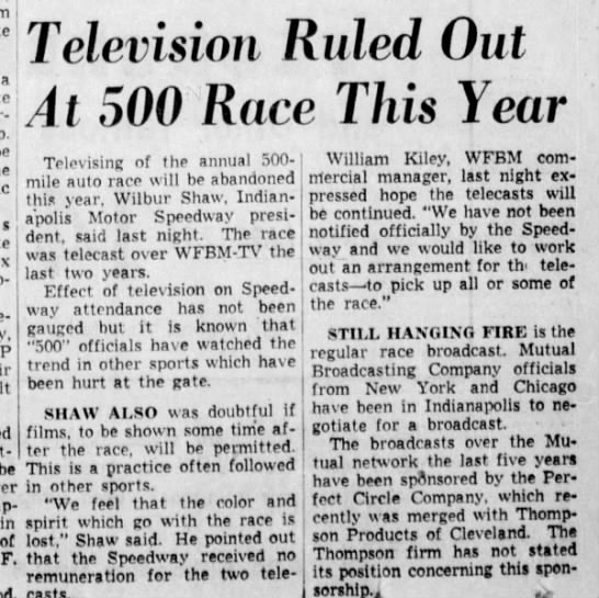 1951 Indy 500 broadcasting - 