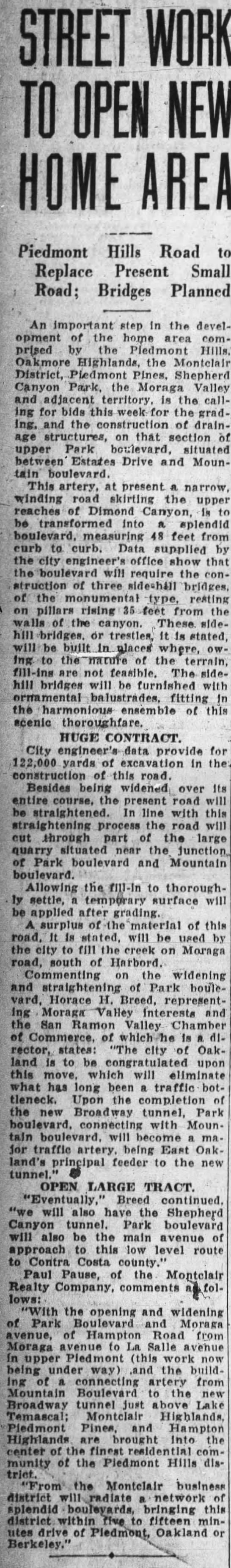 1932 Article about proposed Park Blvd extension - 