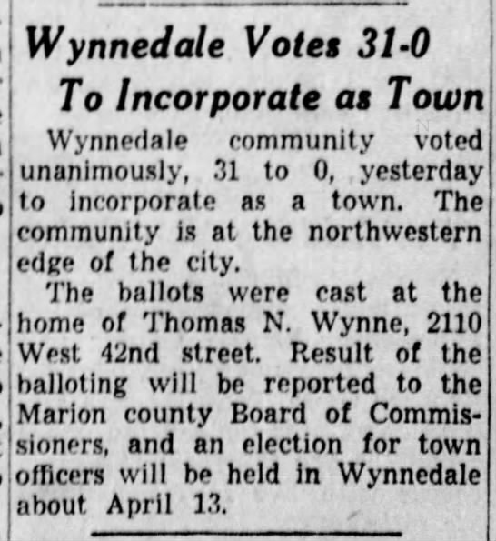 Wynnedale Votes 31-0 To Incorporate as Town - 