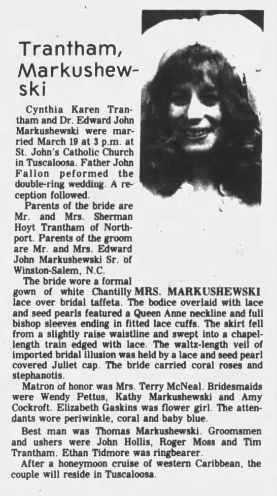 Parents of the bride are Mr & Mrs Sherman Hoyt Trantham of ...