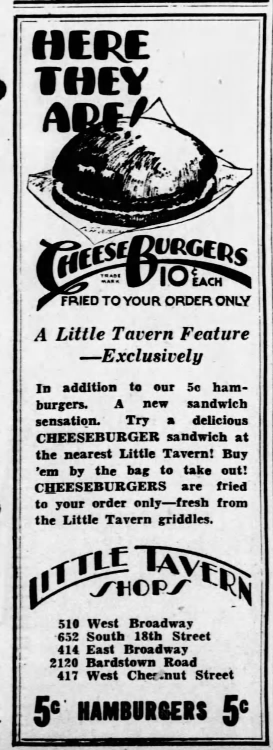 Early cheeseburger ad for "Little Tavern Shops" - 
