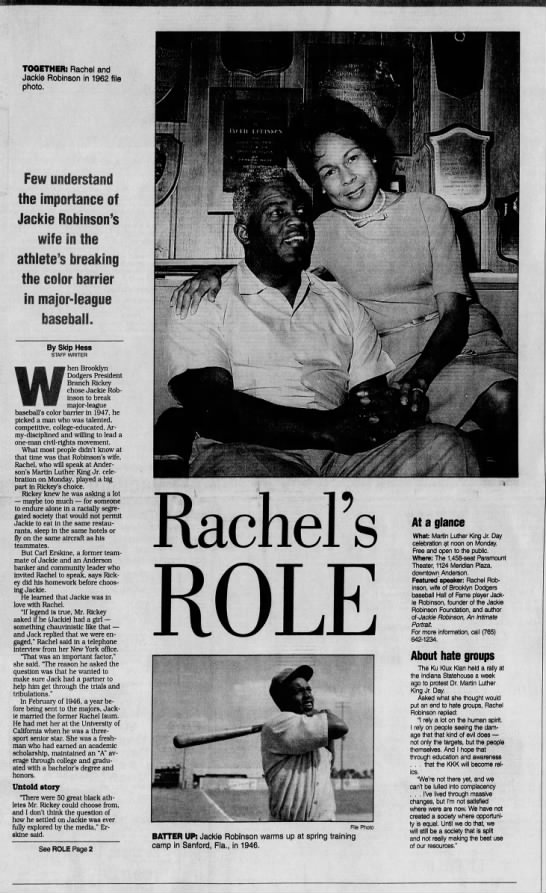 Article about the role Jackie Robinson's wife played in his breaking baseball's color barrier - 