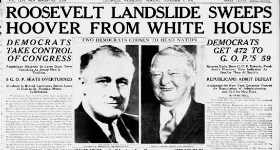 Roosevelt beats Hoover to win first presidential term - 