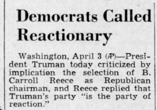 Reece: Dems "party of reaction" 1946 - 