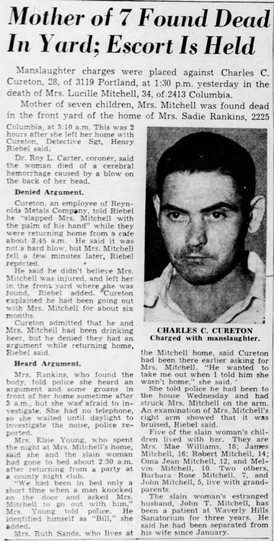 Newspaper article about the murder of Lucille Hyacinth Mitchell (Cain) - 